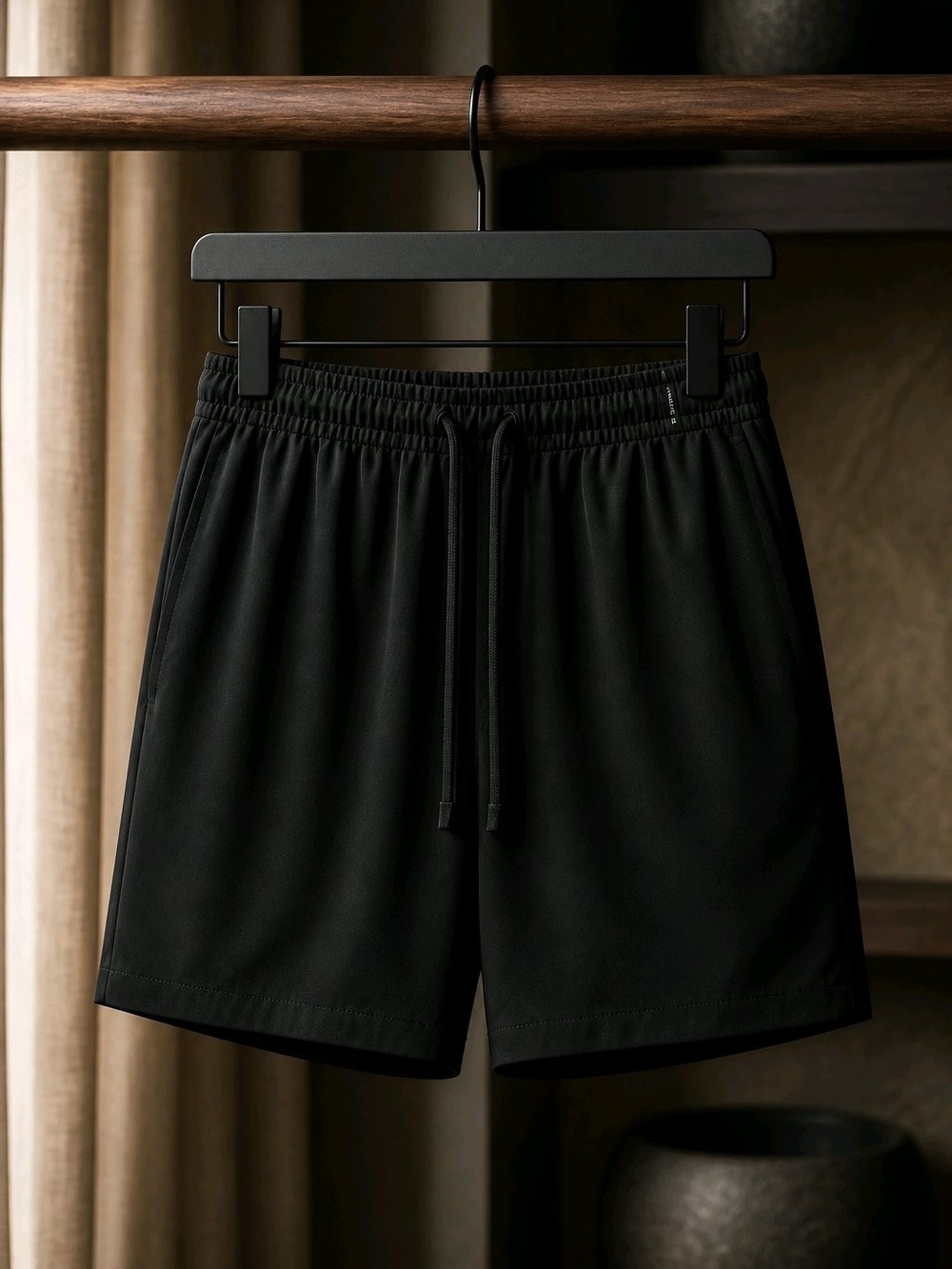 Men's Black Athletic Drawstring Sleepwear Shorts